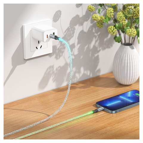 USB кабель Hoco U112, USB тип-C, Lightning, 100 см, 20 Вт, серый, с подсветкой, #6931474788795 Превью 3