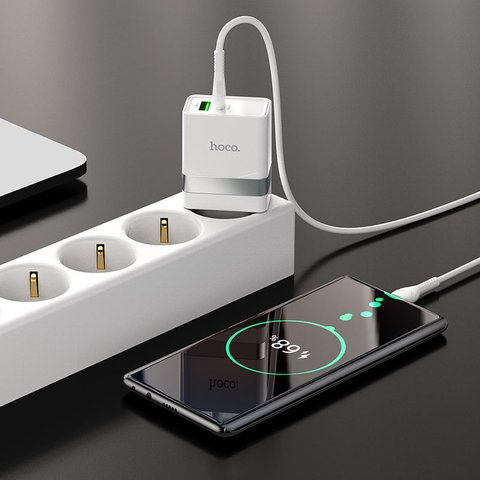 Мережевий зарядний пристрій Hoco N21, 30 Вт, Power Delivery (PD), білий, з кабелем USB тип-C до USB тип-C, 2 порта, #6931474757791 Прев'ю 4