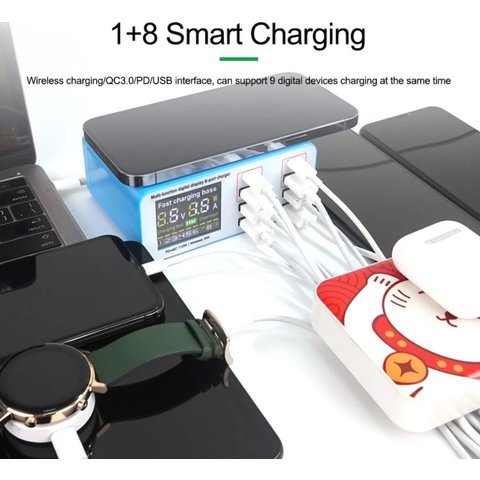 Сетевое зарядное устройство RELIFE RL-304S, 110 Вт, Quick Charge, Power Delivery (PD), с беспроводной зарядкой, 8 портов Превью 2