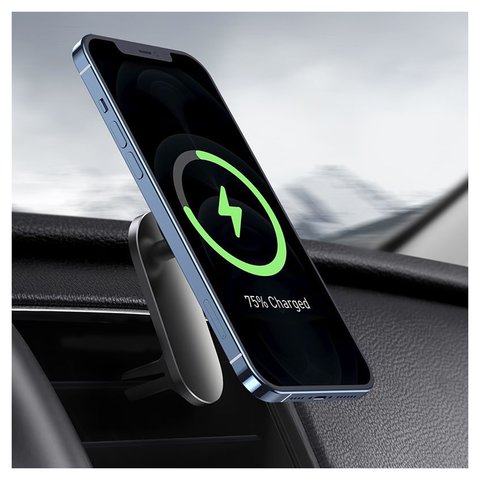 Автомобільний тримач Baseus Big Energy, чорний, на дефлектор, магнітний, клейка основа, з безпровідною зарядкою, з USB кабелем тип-C, 15 Вт, #WXJN-01 Прев'ю 2