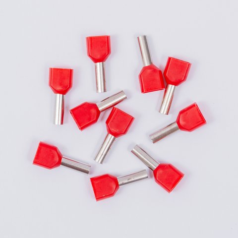 Наконечник TE4012, для 2х проводів, трубчастий, ізольований, червоний, 10 шт., 4 мм², 12 мм Прев'ю 1
