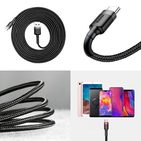 USB кабель Baseus Cafule, USB тип-C, USB тип-A, 300 см, 2 A, чорний, #CATKLF-UG1 Прев'ю 1